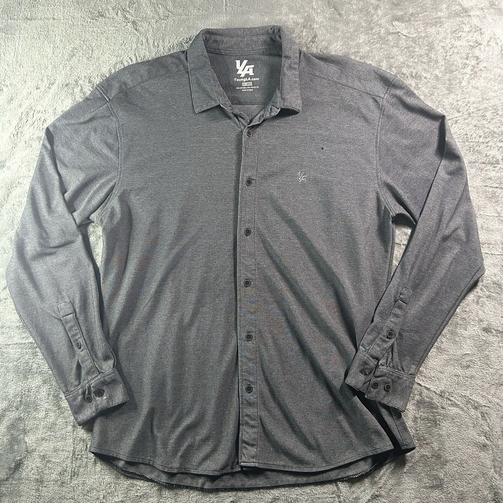 YoungLA Shirt Mens 2XL Button Up Gray Lightweight Stretch Long Sleeve 2XL - Picture 1 of 8